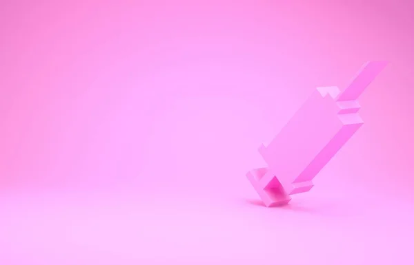 Піктограма рожевого шприца ізольована на рожевому фоні. Шприц для вакцинації, щеплення, ін'єкцій, грипу. Медичне обладнання. Концепція мінімалізму. 3D ілюстрація 3D рендеринга — стокове фото