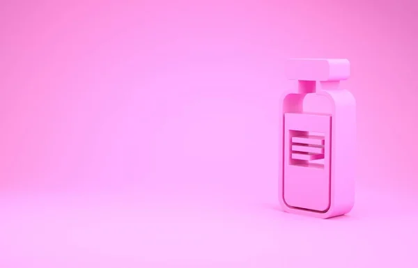 Vial de Pink Medical, ampolla, icono de la botella aislado sobre fondo rosa. Vacunación, inyección, concepto de atención de la vacuna. Concepto minimalista. 3D ilustración 3D render —  Fotos de Stock