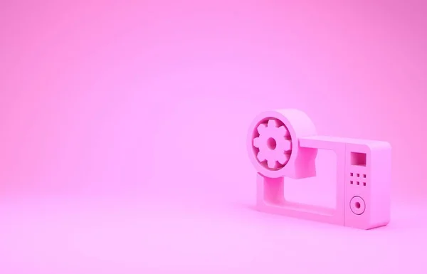 Розовая микроволновая печь и значок передач изолированы на розовом фоне. Настройка приложения, концепции сервиса, настройки опций, обслуживания, ремонта, фиксации. Концепция минимализма. 3D-рендеринг — стоковое фото
