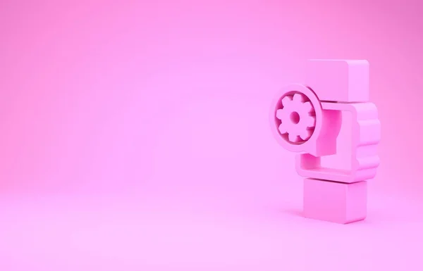 Розовые Smartwatch и передач значок изолирован на розовом фоне. Настройка приложения, концепции сервиса, настройки опций, обслуживания, ремонта, фиксации. Концепция минимализма. 3D-рендеринг — стоковое фото