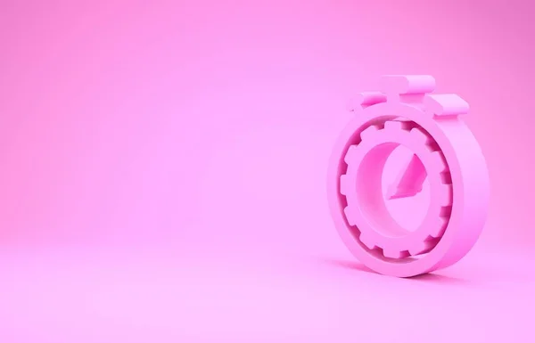 Ícone de gerenciamento de tempo rosa isolado no fundo rosa. Relógio e sinal de marcha. Símbolo de produtividade. Conceito de minimalismo. 3D ilustração 3D render — Fotografia de Stock