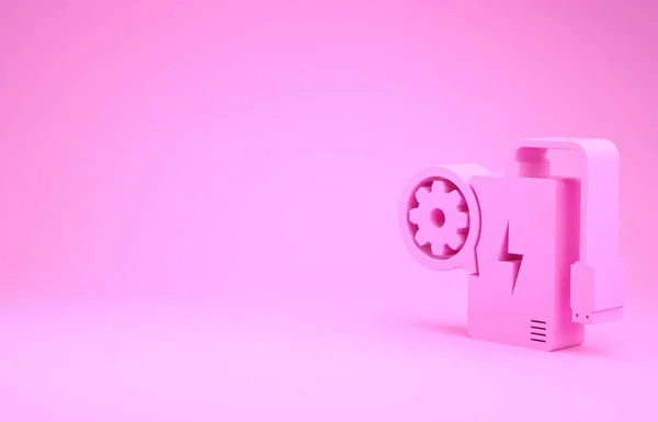 Pink Power Bank with charge cable and gear icon isolated on pink background. Настройка приложения, концепции сервиса, настройки опций, обслуживания, ремонта. Концепция минимализма. 3D-рендеринг — стоковое фото