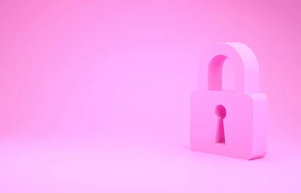 Ícone de bloqueio rosa isolado no fundo rosa. Sinal de cadeado fechado. Conceito de segurança cibernética. Proteção de dados digitais. Segurança. Conceito de minimalismo. 3D ilustração 3D render — Fotografia de Stock