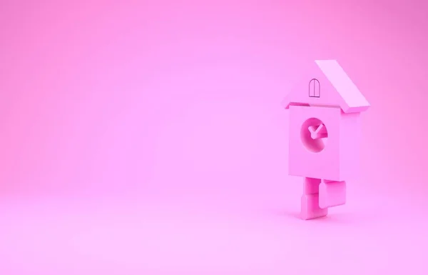 Rosa Retro Wanduhr Ikone isoliert auf rosa Hintergrund. Kuckucksuhr-Zeichen. Antike Pendeluhr. Minimalismus-Konzept. 3D Illustration 3D Renderer — Stockfoto