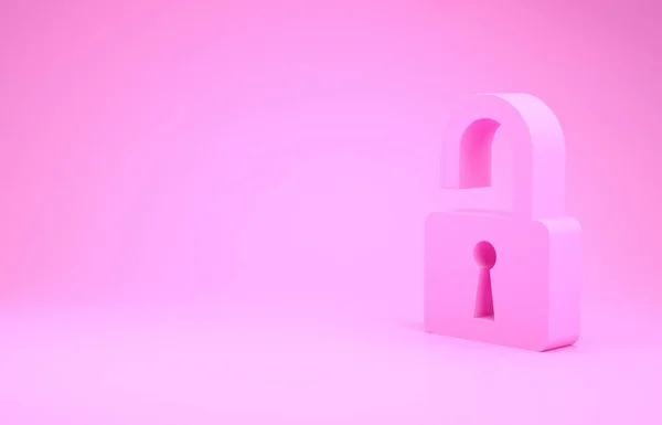 Pink Open ícone cadeado isolado no fundo rosa. Sinal de fechadura aberto. Conceito de segurança cibernética. Proteção de dados digitais. Segurança. Conceito de minimalismo. 3D ilustração 3D render — Fotografia de Stock