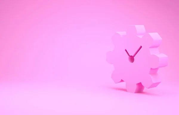 Ícone de gerenciamento de tempo rosa isolado no fundo rosa. Relógio e sinal de marcha. Símbolo de produtividade. Conceito de minimalismo. 3D ilustração 3D render — Fotografia de Stock