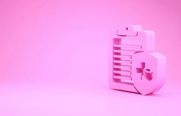 Prancheta rosa com registro clínico médico ícone de animal de estimação isolado em fundo rosa. Formulário de seguro de saúde. Relatório de marcas médicas. Conceito de minimalismo. 3D ilustração 3D render — Fotografia de Stock