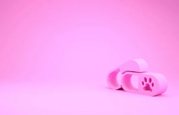 Perro rosa y píldoras icono aislado sobre fondo rosa. Medicina de prescripción para animales. Concepto minimalista. 3D ilustración 3D render —  Fotos de Stock