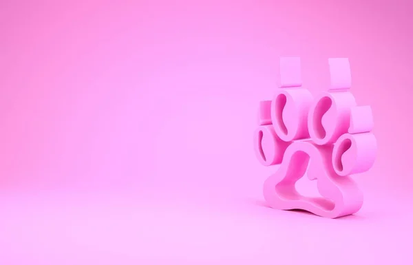 Ícone de impressão Pink Paw isolado no fundo rosa. Impressão de pata de cão ou gato. Pista animal. Conceito de minimalismo. 3D ilustração 3D render — Fotografia de Stock