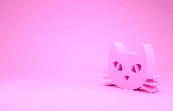 粉红色背景上孤立的粉红猫图标。最低纲领的概念。3D渲染3D插图 — 图库照片