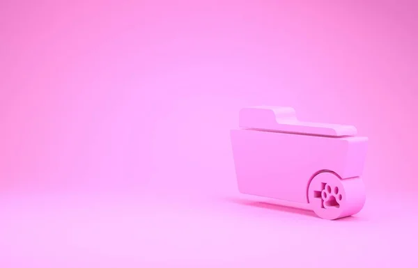 Rosa Aktenordner-Symbol für Veterinärmediziner isoliert auf rosa Hintergrund. Pfotenabdruck für Hund oder Katze. Dokument für Haustier. Patientenakte. Minimalismus-Konzept. 3D Illustration 3D Renderer — Stockfoto