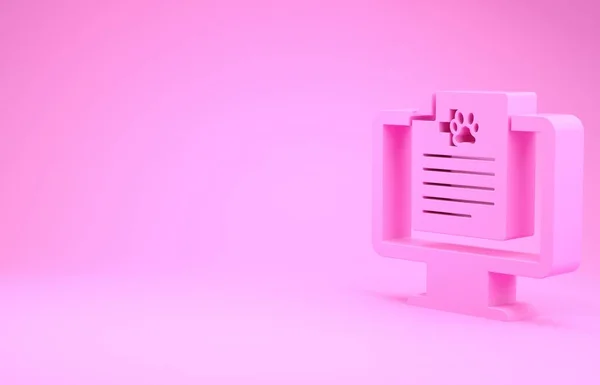 Pink Medical clinical record pet on monitor icon isolated on pink background. Health insurance form. Prescription, medical check marks report. Minimalism concept. 3d illustration 3D render