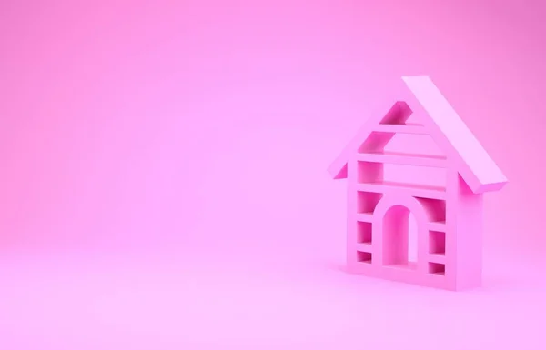 Pink Dog σπίτι εικονίδιο απομονώνονται σε ροζ φόντο. Το σκυλόσπιτο. Μινιμαλιστική έννοια. 3d απεικόνιση 3D καθιστούν — Φωτογραφία Αρχείου