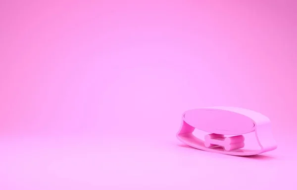 Pink Pet пищевая миска для кошки или собаки значок изолирован на розовом фоне. Знак собачьей кости. Концепция минимализма. 3D-рендеринг — стоковое фото