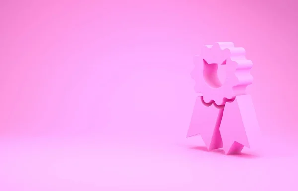 Символ премии "Розовый кот" выделен на розовом фоне. Медаль с кошачьим следом в качестве победителя выставки домашних животных. Концепция минимализма. 3D-рендеринг — стоковое фото