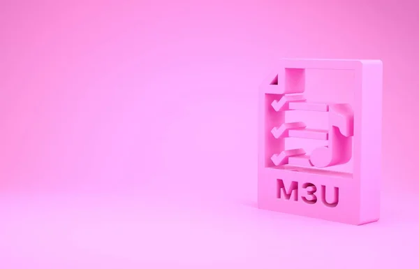 Pink M3u文件。 下载m3u按钮图标隔离在粉色背景。 M3u文件符号。 最低纲领的概念。 3d说明3d — 图库照片