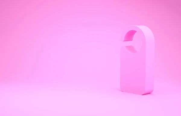 Marcadores de cabide Pink Door para quarto no ícone do hotel ou resort isolado no fundo rosa. Por favor, não perturbe o sinal. Conceito de minimalismo. 3D ilustração 3D render — Fotografia de Stock