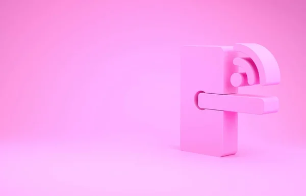 Fechadura de porta digital rosa com tecnologia sem fio para ícone de desbloqueio isolado no fundo rosa. Sinal da maçaneta. Segurança em casa inteligente. Conceito de minimalismo. 3D ilustração 3D render — Fotografia de Stock