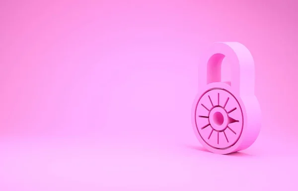Розовый безопасной комбинации замок колеса значок изолирован на розовом фоне. Комбинированный замок. Безопасность, безопасность, защита, пароль, конфиденциальность. Концепция минимализма. 3D-рендеринг — стоковое фото