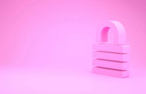 Розовый замок значок изолирован на розовом фоне. Знак "Замок". Безопасность, безопасность, защита, концепция конфиденциальности. Концепция минимализма. 3D-рендеринг — стоковое фото