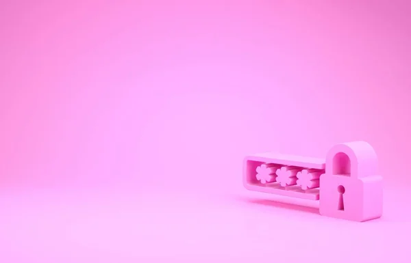 Pink Password protection and safety access icon isolated on pink background. Ícone de bloqueio. Segurança, segurança, proteção, conceito de privacidade. Conceito de minimalismo. 3D ilustração 3D render — Fotografia de Stock
