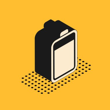 Sarı arkaplanda Isometric Battery simgesi izole edildi. Vektör İllüstrasyonu