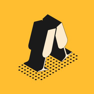 Sarı arka planda izole edilmiş Isome marka şampanya bardakları. Vektör İllüstrasyonu