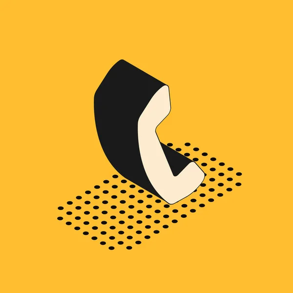 Ícone isométrico do aparelho telefônico isolado no fundo amarelo. Sinal de telefone. Ilustração vetorial —  Vetores de Stock