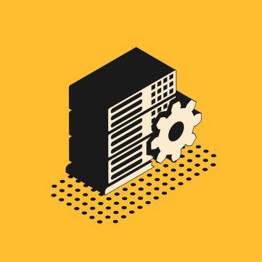 Isometric Sunucu ayarı simgesi sarı arkaplanda izole edildi. Vektör İllüstrasyonu