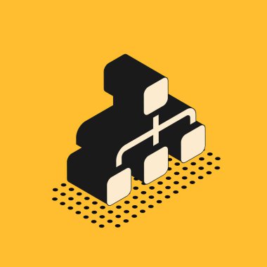 Isometric Business hiyerarchy organizogram grafiksel bilgi ikonu sarı arkaplanda izole edildi. Kurumsal yapı grafik elementleri. Vektör İllüstrasyonu