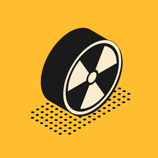 Icono isométrico radiactivo aislado sobre fondo amarillo. Símbolo tóxico radiactivo. Señal de peligro de radiación. Ilustración vectorial — Archivo Imágenes Vectoriales