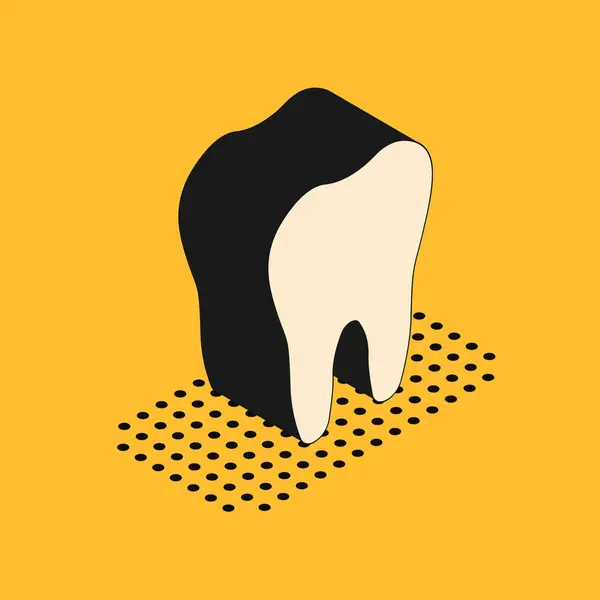 Isometric Tooth icon isolated on yellow background. Tooth symbol for dentistry clinic or dentist medical center and toothpaste package. Vector Illustration — Stock Vector