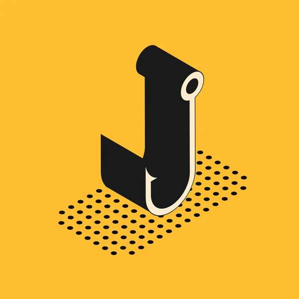 Isometric Fishing hook icon isolated on yellow background. Vector Illustration — Stock Vector