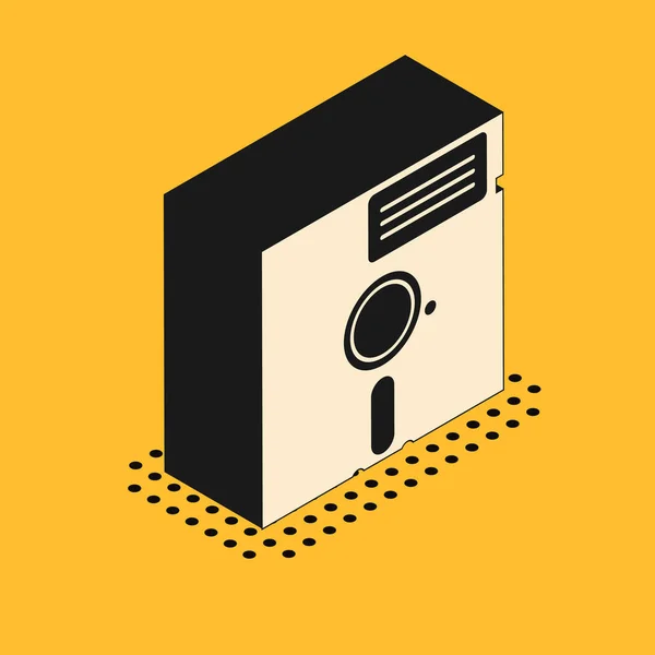 Isometric Floppy disk in the 5.25-inch icon isolated on yellow background. Floppy disk for computer data storage. Diskette sign. Vector Illustration — Stock Vector