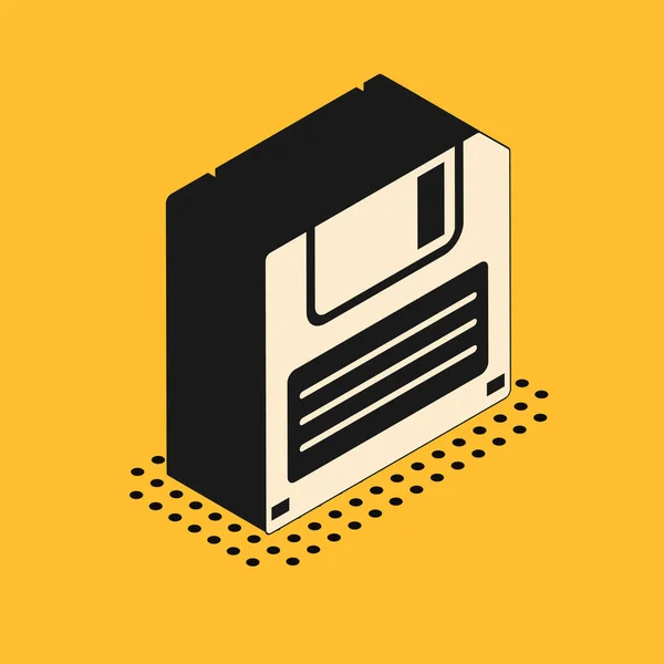 Izometrická disketa pro ikonu ukládání dat počítače izolovanou na žlutém pozadí. Značka diskety. Vektorová ilustrace — Stockový vektor