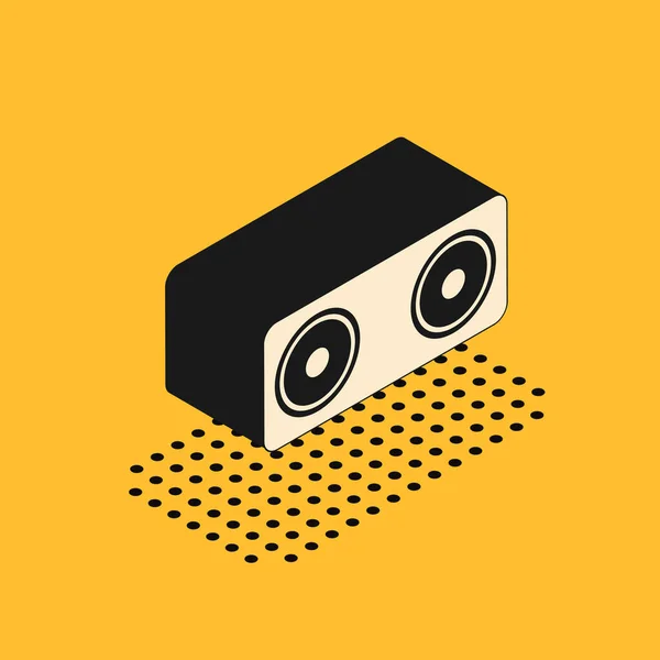 Isometric Stereo speaker icon isolated on yellow background. Sound system speakers. Music icon. Musical column speaker bass equipment. Vector Illustration — Stock Vector