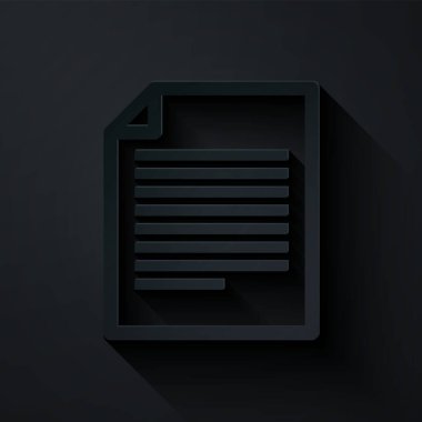 Kağıt kesiği Belge simgesi siyah arkaplanda izole edildi. Dosya simgesi. Kontrol listesi simgesi. İş konsepti. Kağıt sanatı tarzı. Vektör İllüstrasyonu