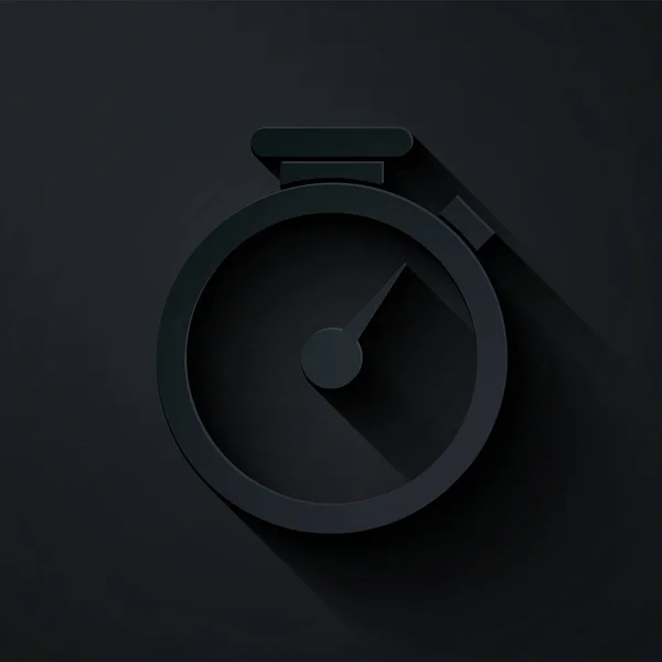 Corte de papel Icono de cronómetro aislado sobre fondo negro. Signo del temporizador. Estilo de arte de papel. Ilustración vectorial — Vector de stock