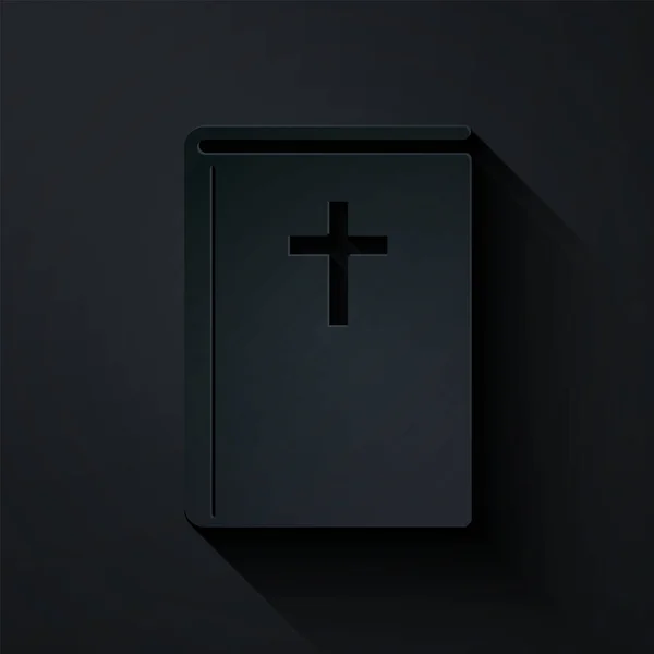 紙は黒の背景に孤立した聖書の本のアイコンを切りました.紙のアートスタイル。ベクターイラスト — ストックベクタ