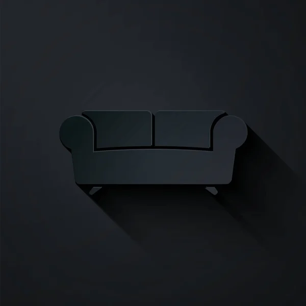 Иконка Sofa вырезана бумагой на черном фоне. Бумажный стиль. Векторная миграция — стоковый вектор