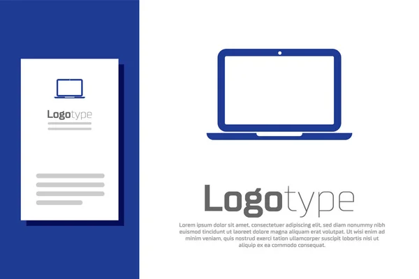 Icona del computer portatile blu isolato su sfondo bianco. Quaderno del computer con segno dello schermo vuoto. Elemento modello di design logo. Illustrazione vettoriale — Vettoriale Stock
