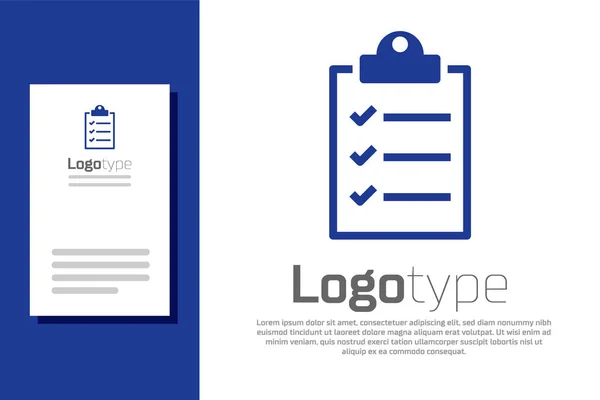 Appunti blu con l'icona della lista di controllo isolato su sfondo bianco. Elemento modello di design logo. Illustrazione vettoriale — Vettoriale Stock