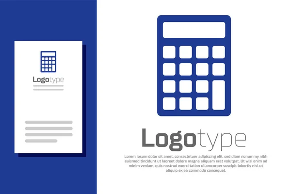 Ikona modré kalkulačky izolovaná na bílém pozadí. Účetní symbol. Obchodní výpočty matematiky vzdělávání a financí. Prvek šablony návrhu loga. Vektorová ilustrace — Stockový vektor