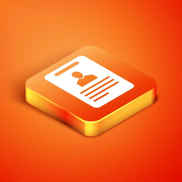 Isometric Identification badge icon isolated on orange background. It can be used for presentation, identity of the company, advertising. Vector Illustration — Stock Vector