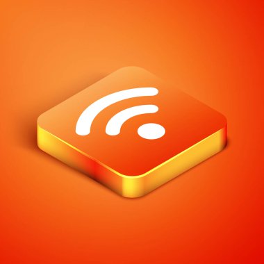 Isometric Wi-Fi kablosuz internet ağ sembolü ikonu turuncu arka planda izole edildi. Vektör İllüstrasyonu