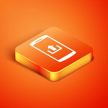 Turuncu arkaplanda yükleme simgesine sahip Isome akıllı telefonu. Vektör İllüstrasyonu