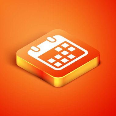 Isometric Takvim simgesi turuncu arkaplanda izole edildi. Vektör İllüstrasyonu