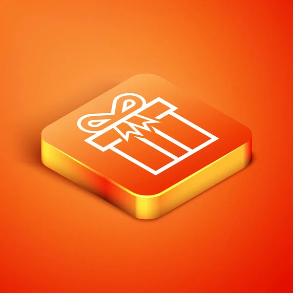 Isometrisches Geschenk-Box-Symbol isoliert auf orangefarbenem Hintergrund. Vektorillustration — Stockvektor