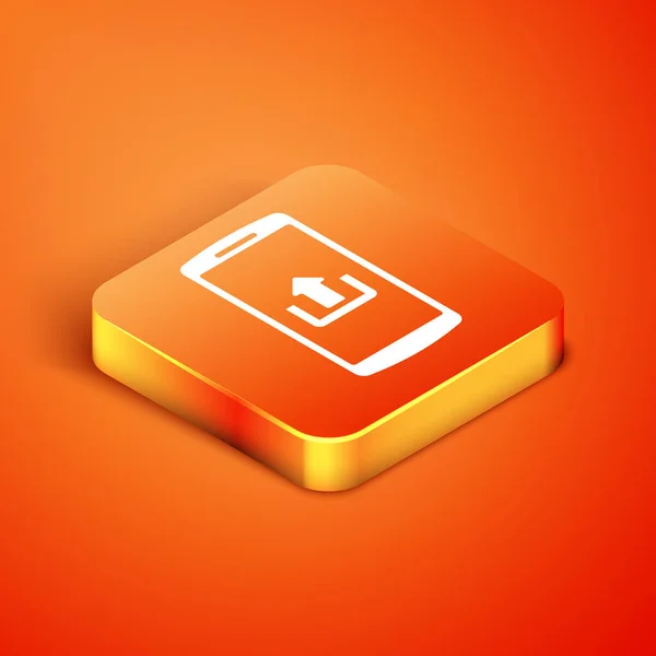 Isometric Smartphone with upload icon isolated on orange background. Vector Illustration — Stock vektor