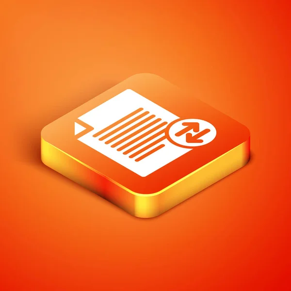 Isometrisches Dateisymbol isoliert auf orangefarbenem Hintergrund. Kopieren von Dateien, Datenaustausch, Backup, PC-Migration, Filesharing-Konzepte. Vektorillustration — Stockvektor